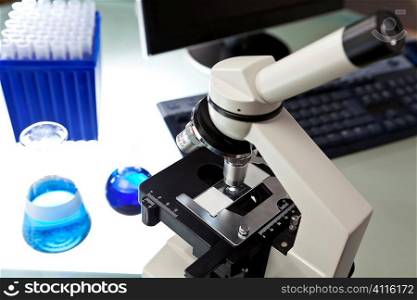 Microscope, Computer and Scientific Research Equipment In Laboratory