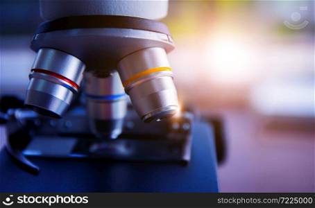 microscope in laboratory medicine science test, microbiology health medical equipment,technology biology research scientific experiment or analysis chemistry chemical
