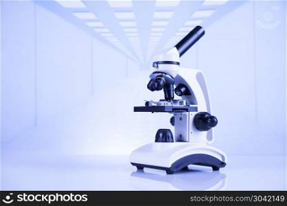 Microscope in medical laboratory, Research and experiment. Chemistry science, Laboratory glassware background