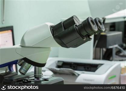 microscopes in Laboratory hospital, medicine equipment and health concept, selective focus