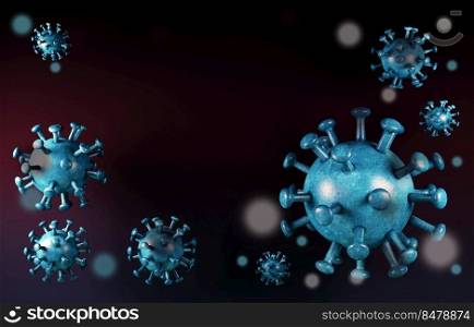 Microscopic view of cell onCoronavirus background. Deadly type of virus 2019-nCoV. Analysis and test. Coronavirus 2019-nCov novel. Microscope virus close up. Influenza, 3d rendering