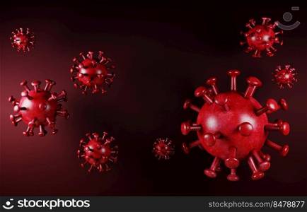 Microscopic view of cell onCoronavirus  red background. Deadly type of virus 2019-nCoV. Analysis and test. Coronavirus 2019-nCov novel. Microscope virus close up. Influenza, 3d rendering