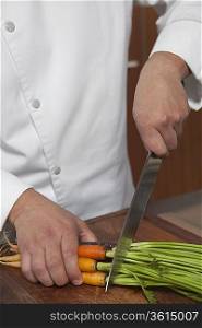 Mid- adult chef cutting carrots