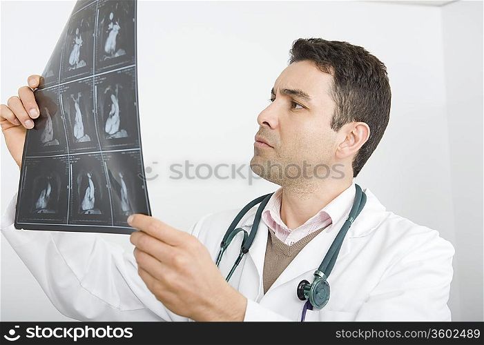 Mid adult doctor examines x-ray