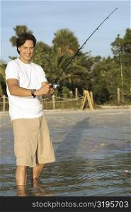 Mid adult man holding a fishing rod