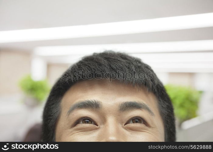 Mid Adult Man Looking up, Eyes Closed-up