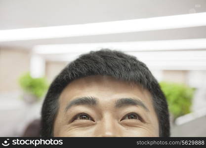 Mid Adult Man Looking up, Eyes Closed-up