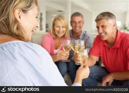 Mid age couples drinking together at home