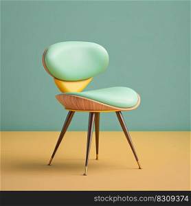 Mid century wooden kitchen chair. Retro stylized modern furniture. Mid century style kitchen chair. Retro stylized modern furniture