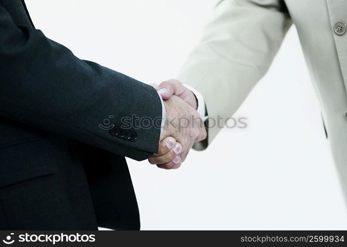 Mid section view of two businessmen shaking hands