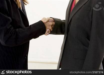 Mid section view of two businesswomen shaking hands