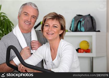 middle-aged couple going in for sport