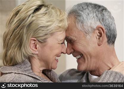 Middle-aged couple hugging, close-up