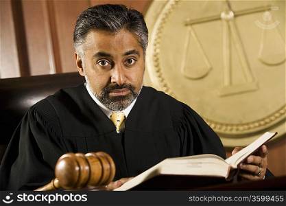 Middle-aged judge in a courtroom