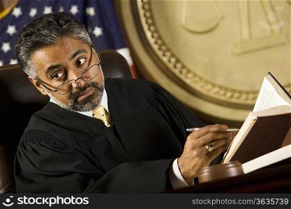 Middle-aged judge in a courtroom