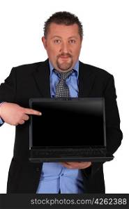 Middle-aged man teaching computer