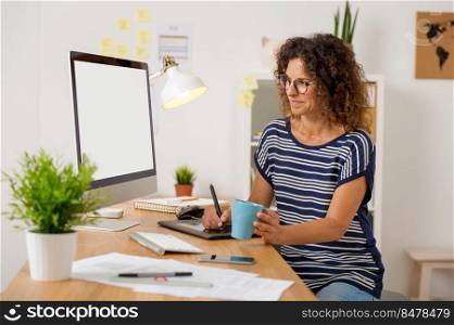 Middle aged woman at office making a phone call9
