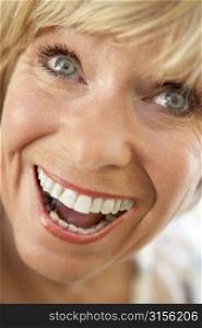Middle Aged Woman Smiling Happily