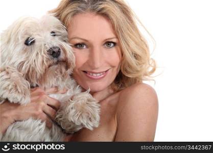 Middle-aged woman with dog.