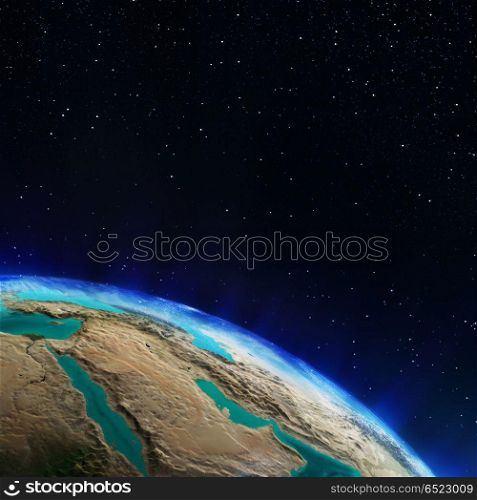 Middle East 3d rendering planet. Middle East. Elements of this image furnished by NASA 3d rendering. Middle East 3d rendering planet