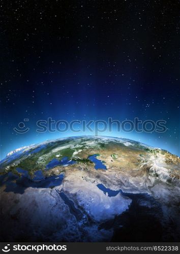 Middle East from space. Elements of this image furnished by NASA 3d rendering. Middle East from space 3d rendering. Middle East from space 3d rendering