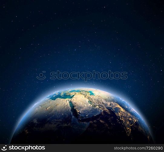 Middle East, India. Elements of this image furnished by NASA. 3d rendering. Middle East, India