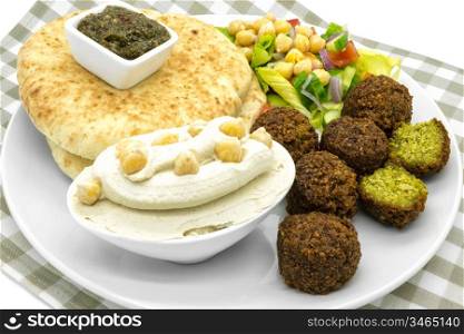 Middle Eastern food - falafel, hummus, pita