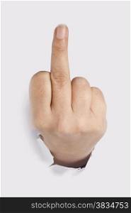 Middle Finger Gesture Isolated on Gray Background