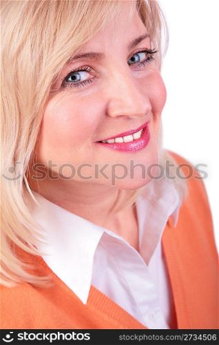 Middleaged woman face close-up halfturned
