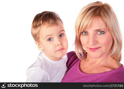 middleaged woman in pink shirt with kid