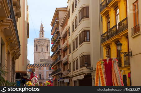 Miguelete Micalet in Valencia in Fallas view from Navellos street Spain