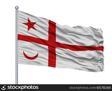 Mikmaq Indian Flag On Flagpole, Isolated On White Background. Mikmaq Indian Flag On Flagpole, Isolated On White