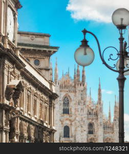 Milan city, view of the gothic Duomo Cathedral