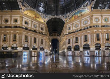 Milan.Italy-February 13,2022: Gallery Vittorio Emanuele II in Milan, Italy