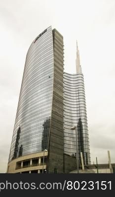 MILAN, ITALY - MARCH 30, 2016: Unicredit Tower in piazza Gae Aulenti, in Milan. The building is one of the highest in Italy. Unicredit is one of leading banks in Italy.