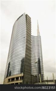 MILAN, ITALY - MARCH 30, 2016: Unicredit Tower in piazza Gae Aulenti, in Milan. The building is one of the highest in Italy. Unicredit is one of leading banks in Italy.