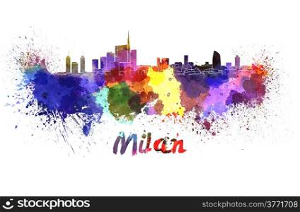 Milan skyline in watercolor splatters with clipping path. Milan skyline in watercolor