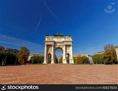 Milan. Triumphal Arch.. View of the triumphal arch. Arch of Peace. Milan. Italy