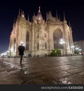Milano cathedral wide angle view at night&#xA;