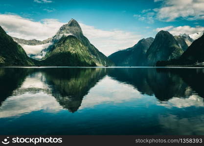 Milford Sound, New Zealand. - Mitre Peak is the iconic landmark of Milford Sound in Fiordland National Park, South Island of New Zealand, the most spectacular natural attraction in New Zealand.