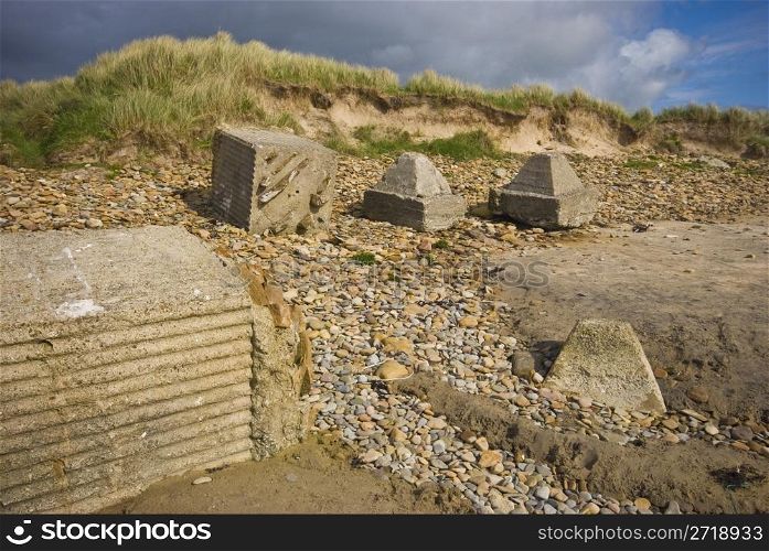 military decay on the beach of Dunnet Bay, Scotland