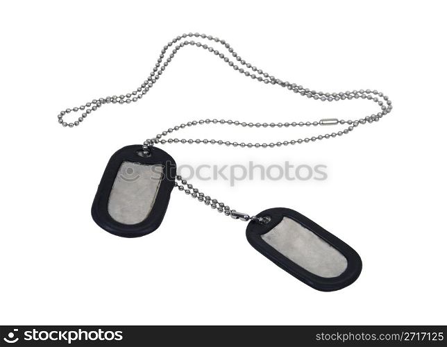 Military dog tags made of metal with a beaded chain - path included