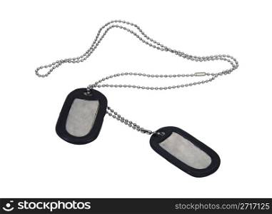 Military dog tags made of metal with a beaded chain - path included
