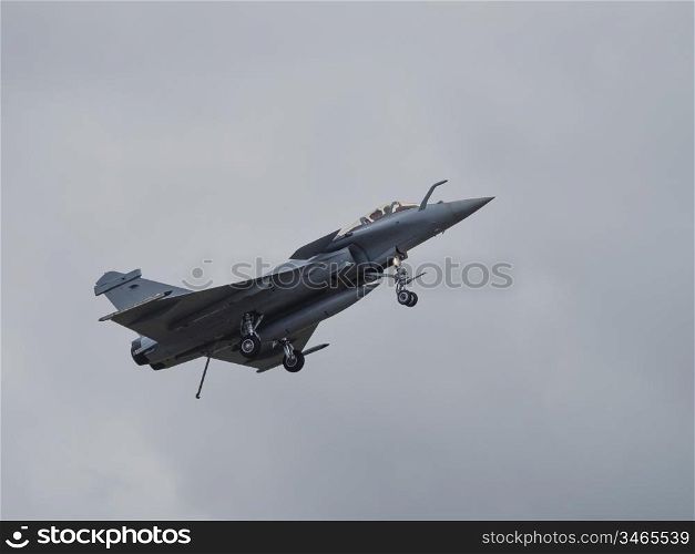 Military fast jet aircraft in flight about to land