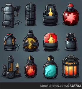 military grenade weapon game ai generated. bomb hand, danger object, soldier metal military grenade weapon game illustration. military grenade weapon game ai generated