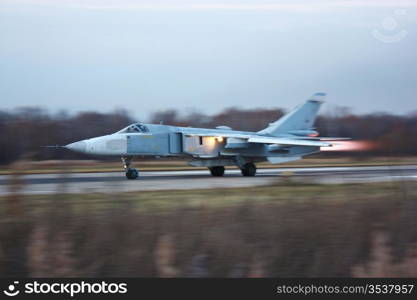 Military jet bomber on launch.