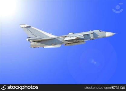 Military jet bomber Su-24 against the blue sky