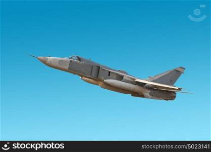 Military jet bomber Su-24 Fencer flying a blue background. Military jet bomber Su-24 Fencer flying a blue background.