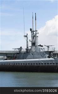 Military ship near a bridge, USS Bowfin, Pearl Harbor, Honolulu, Oahu, Hawaii Islands, USA