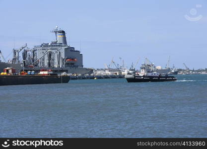 Military ships at a commercial dock, Pearl Harbor, Honolulu, Oahu, Hawaii Islands, USA